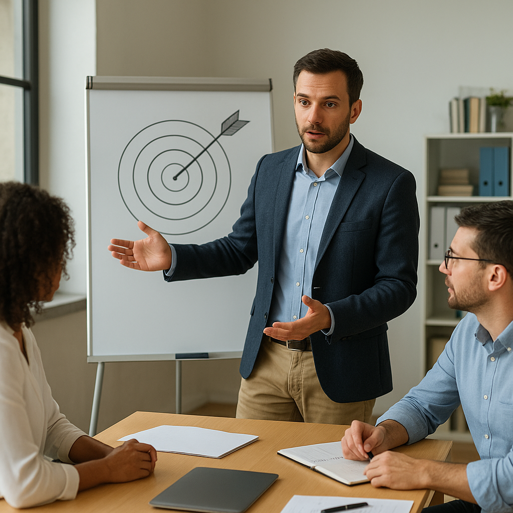 Manager performant présentant des objectifs clairs à son équipe